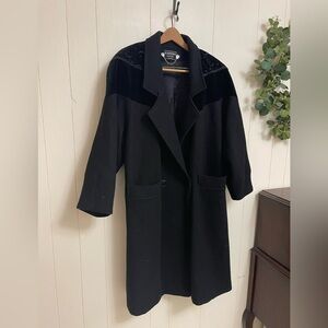 VTG 80s Karizma 14 Black Wool Overcoat Embroidered Oversized Academia Western